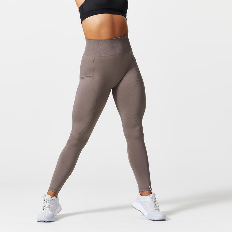 Leggings donna fitness 900 seamless effetto push-up grigio scuro