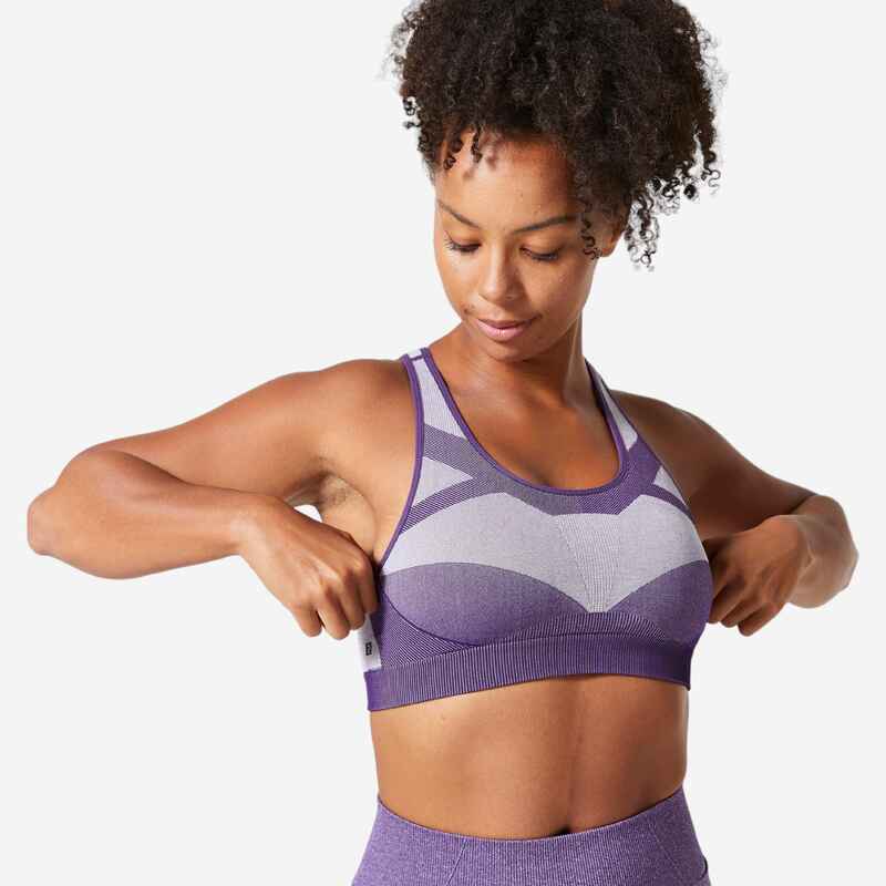 Sport-Bustier mittlerer Halt seamless - 560 violett/aubergine