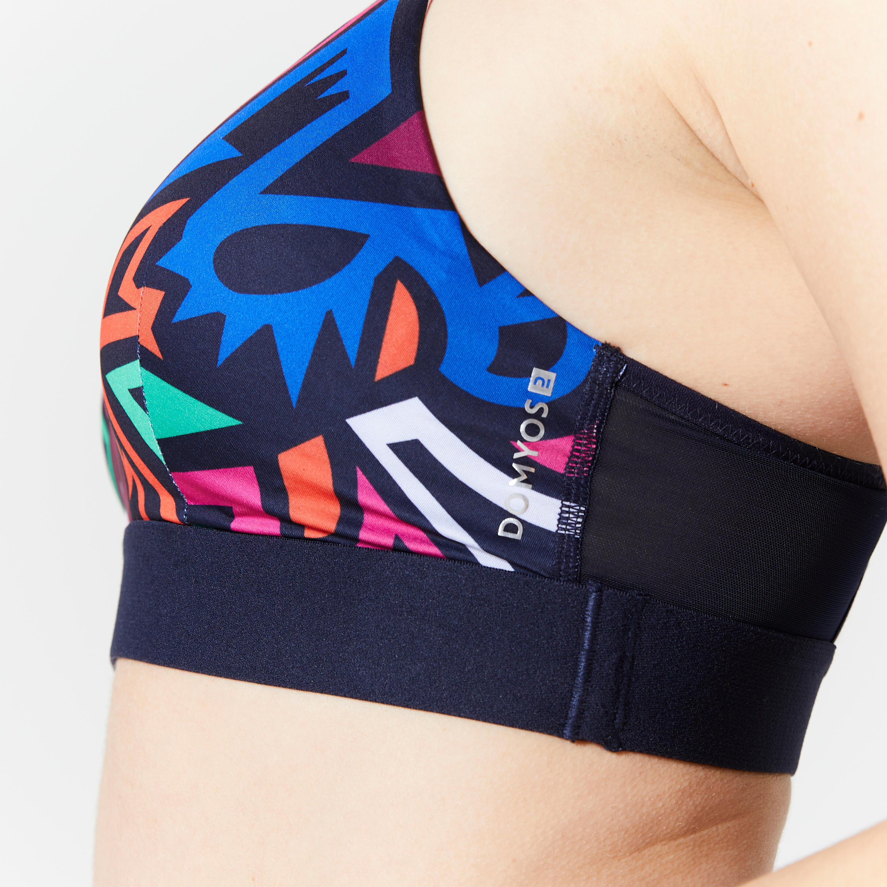 Women's Medium Support Racer Back Sports Bra with Cups - Black/Multicolour 4/8