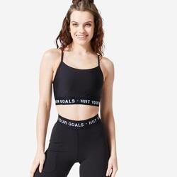 Brassière bretelles fines croisées maintien léger Femme, Noir