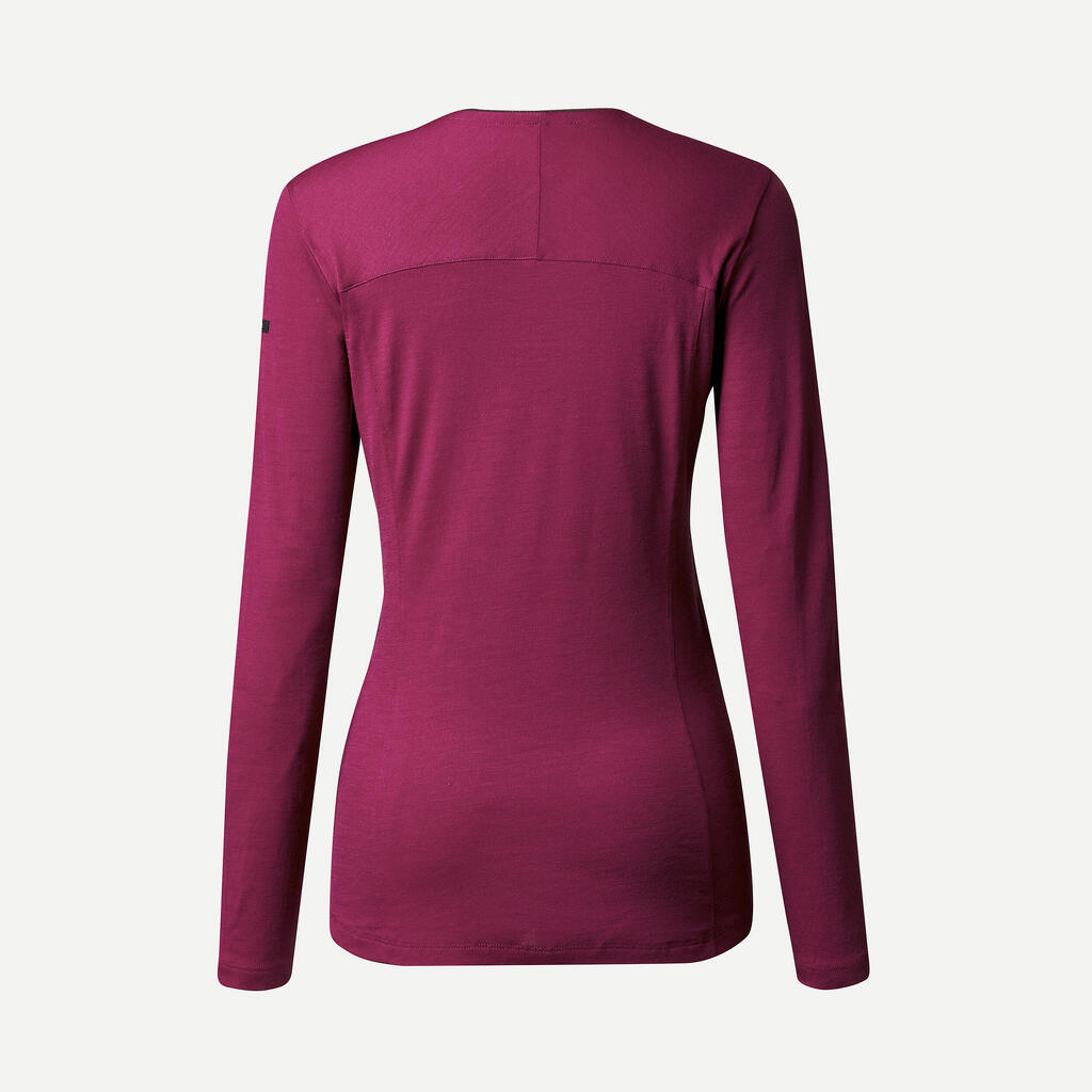 T-shirt en laine mérinos manche longue femme  - MT500 BORDEAUX