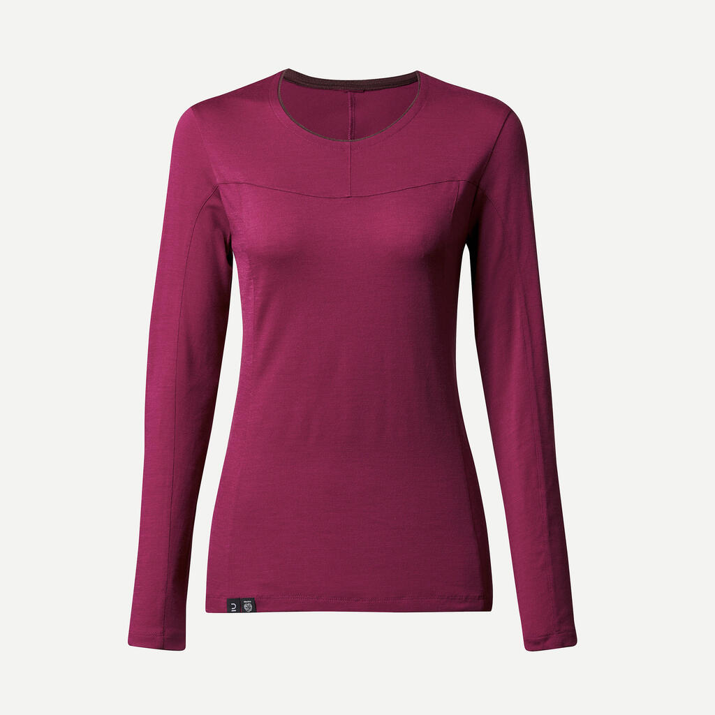 T-shirt en laine mérinos manche longue femme  - MT500 BORDEAUX