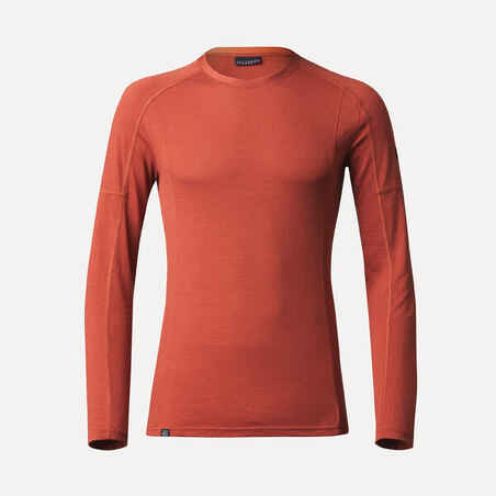 Oranžna moška pohodniška majica z dolgimi rokavi iz merino volne MT500 