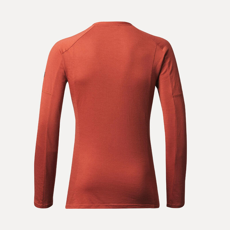 Men's Mountain Trekking Long-sleeved Merino T-Shirt - TREK 500 - Orange