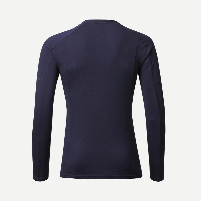 Men's Mountain Trekking Long-sleeved Merino T-Shirt - TREK 500 - Navy