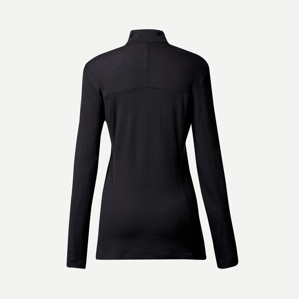 Camiseta de lana merino para trekking  Mujer Forclaz MT500 negro