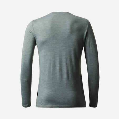 Men's long-sleeved Merino wool trekking t-shirt - TRAVEL 500 - Khaki