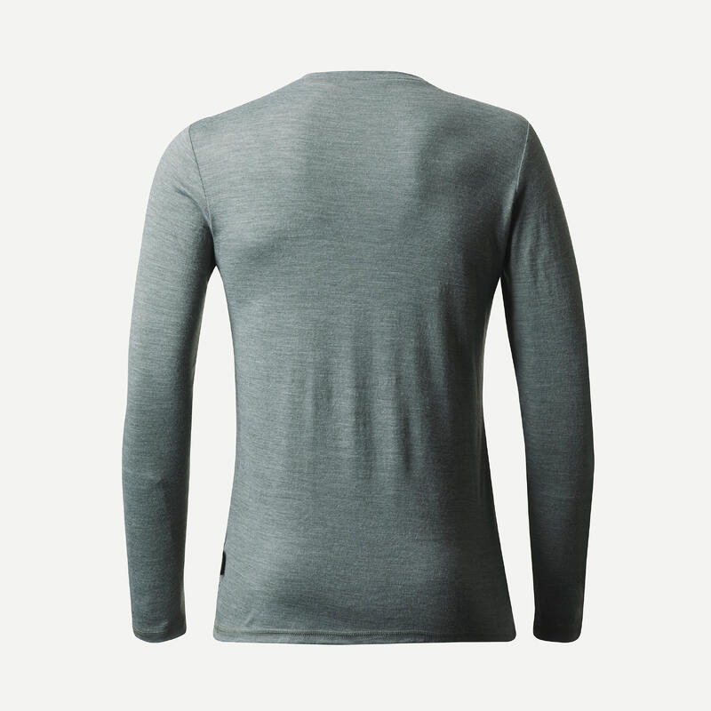 Camiseta manga larga lana merina de trekking viaje - TRAVEL 500 caqui hombre 