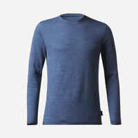 חולצת טריקו צמר מרינו לגברים עם שרוולים ארוכים לטיולים - TRAVEL 500 - כחול