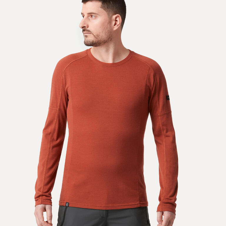 Men Long-sleeve Merino Wool T-shirt - MT500 Sepia
