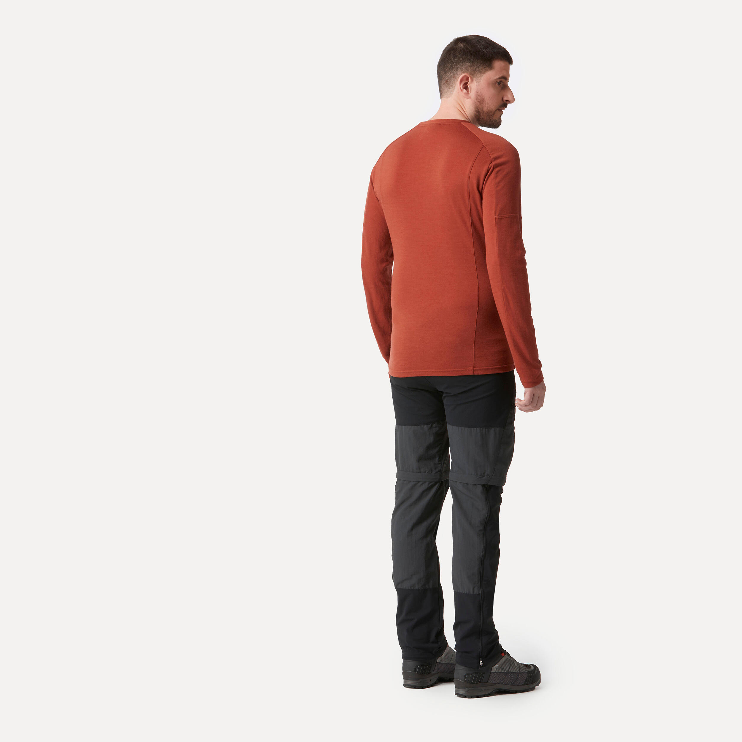 Men Long-sleeve Merino Wool T-shirt - MT500 Sepia