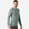 Ανδρικό μακρυμάνικο t-shirt από μαλλί merino για πεζοπορία - TRAVEL 500 - Χακί