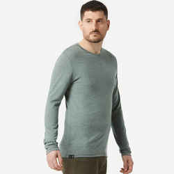 Men's long-sleeved Merino wool trekking t-shirt - TRAVEL 500 - Khaki