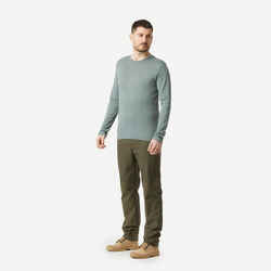 Men's long-sleeved Merino wool trekking t-shirt - TRAVEL 500 - Khaki