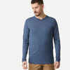 Men's long-sleeved travel trekking Merino wool T-shirt - TRAVEL 500 - blue