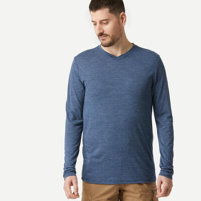 Merino shirt voor backpacken heren travel 500 lange mouwen blauw