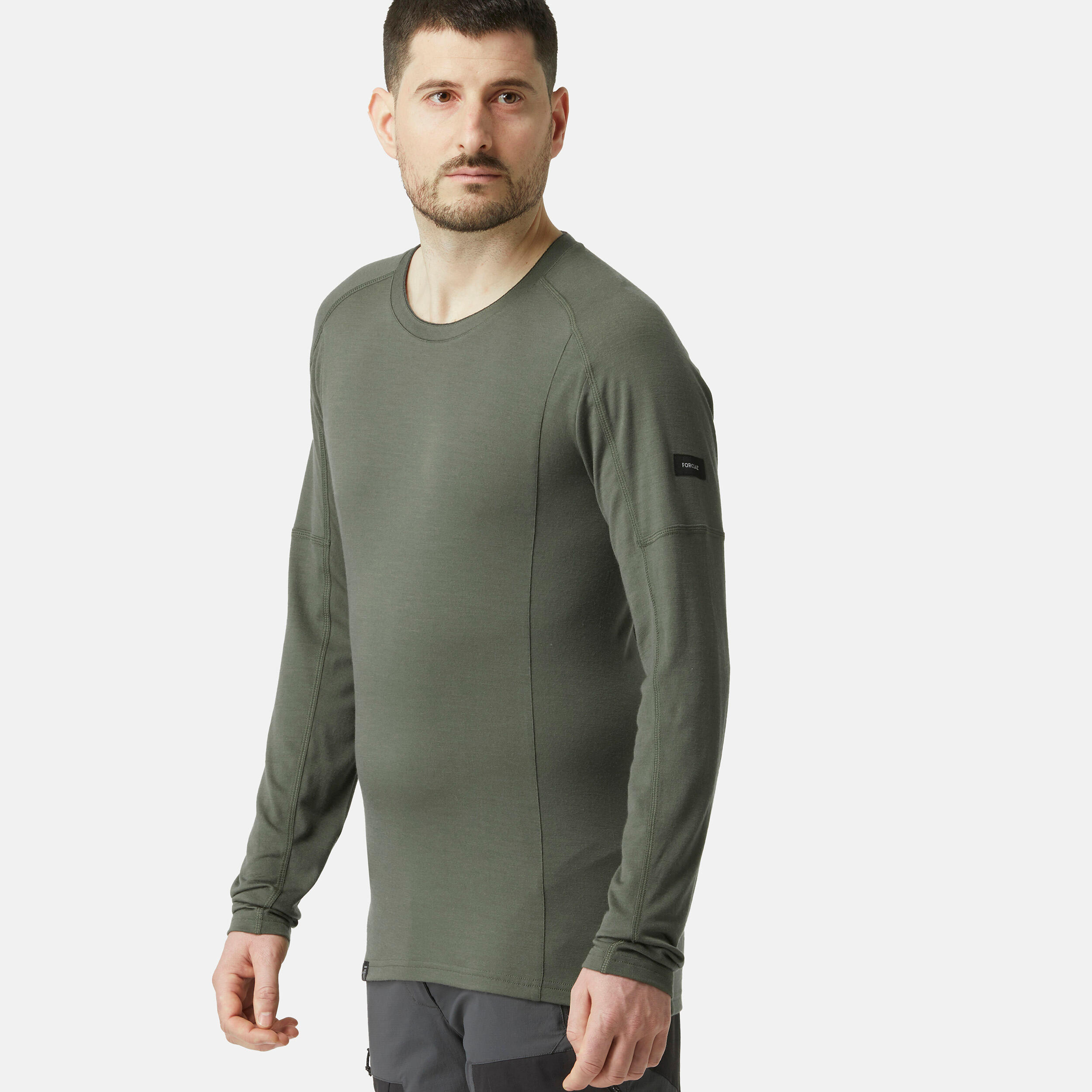 Decathlon | T-shirt lana merinos trekking uomo manica lunga MT500 WOOL verde oliva |  Forclaz