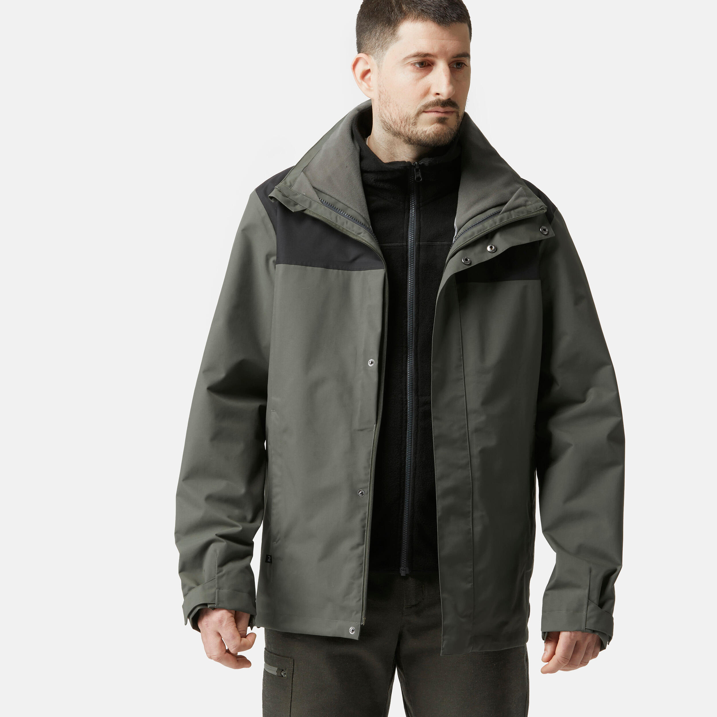 0°C Men's 3-in-1 Fleece Snow Hiking Jacket - NH100 - Khaki Green