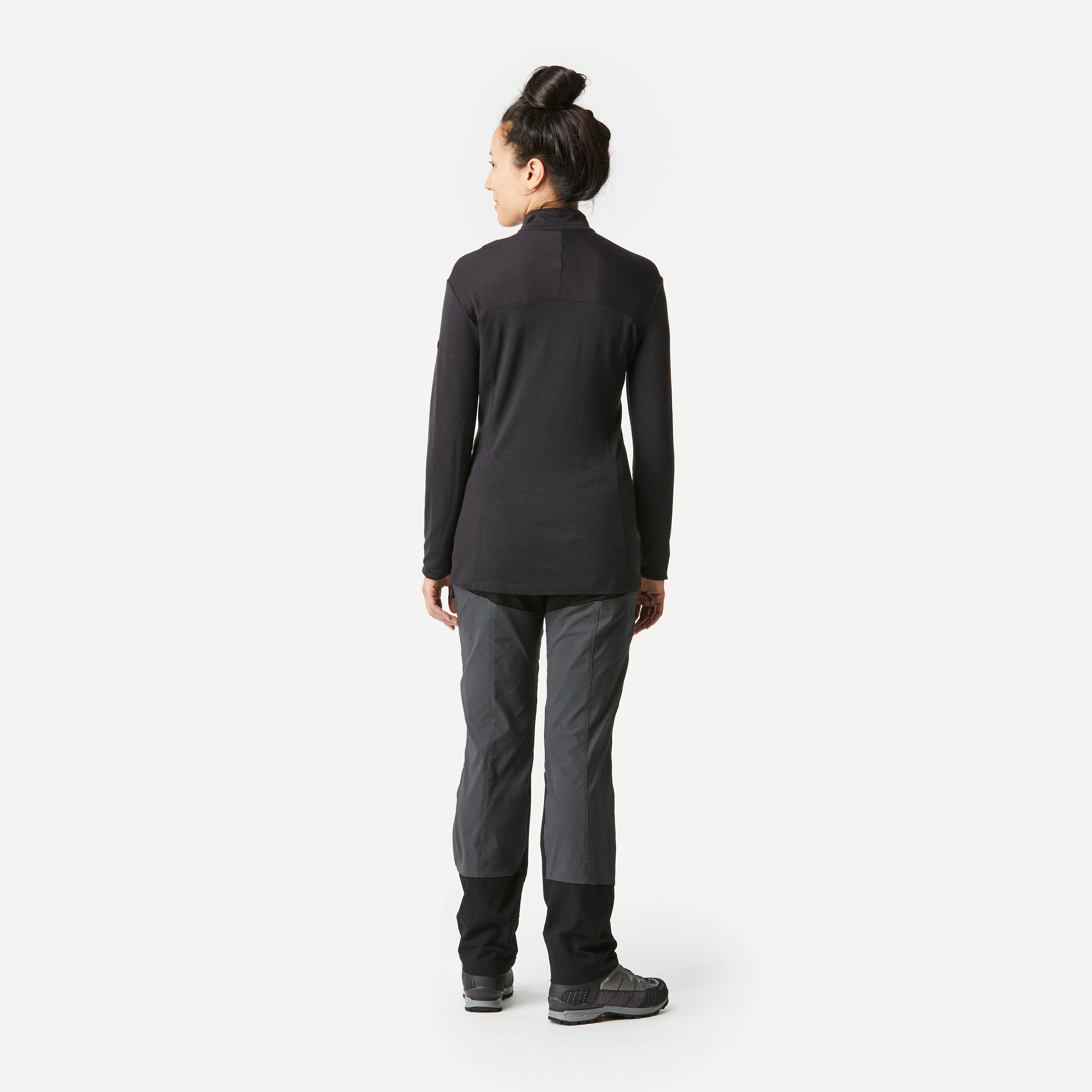 Chandail à glissière en laine mérinos femme – MT 500 noir - FORCLAZ