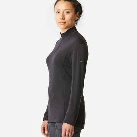 Moteriški ilgarankoviai marškinėliai su merino vilna ir užtrauktuku „MT500“