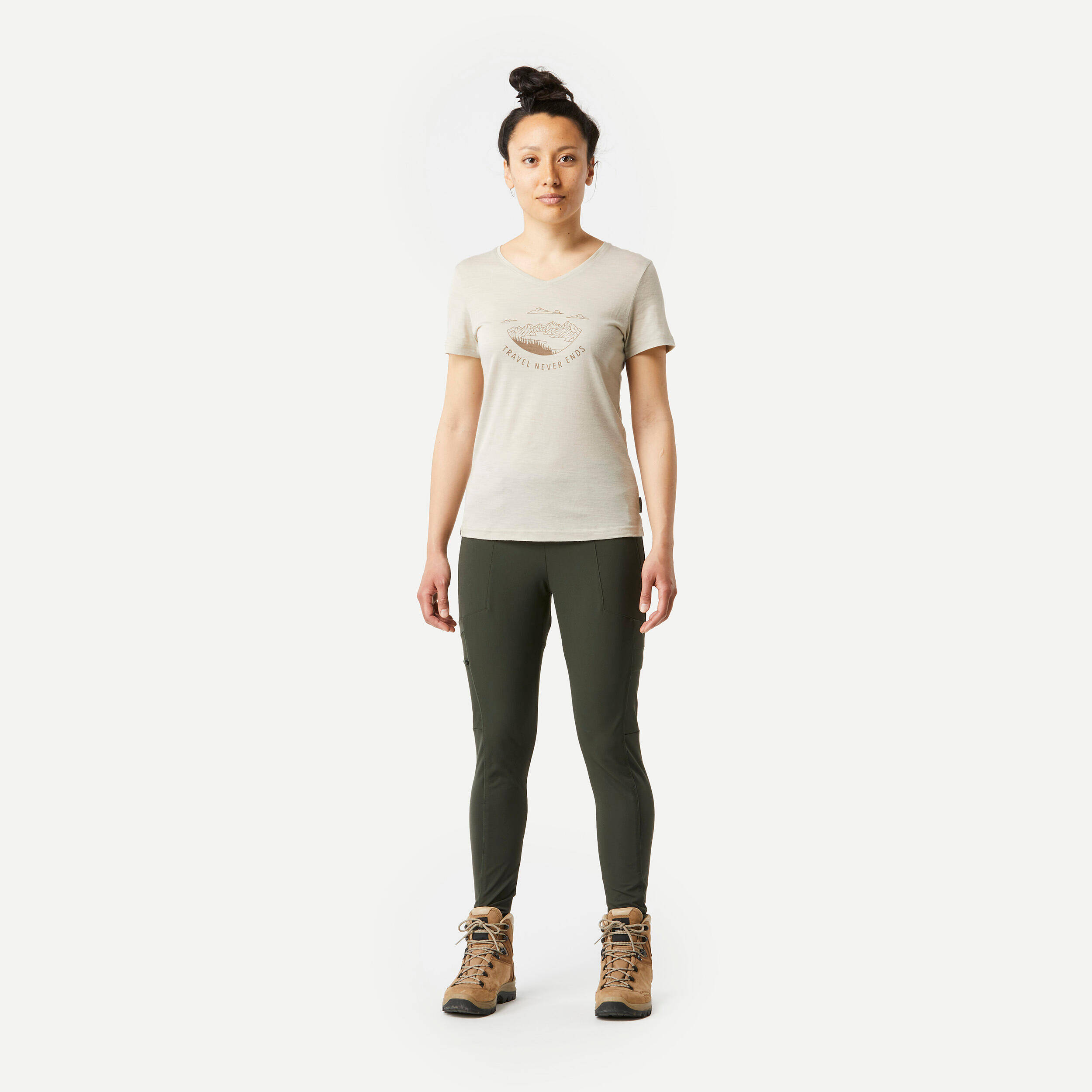 Women Stretchable Leggings with Pockets Dark Green - Travel 500 -  4