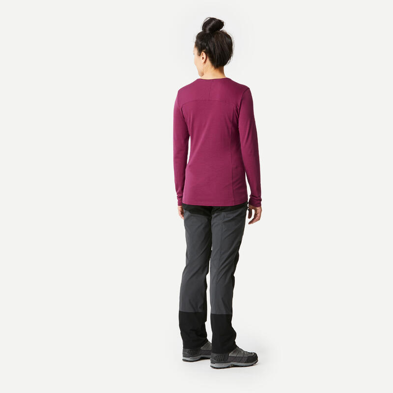 T-shirt en laine mérinos manche longue femme - MT500 BORDEAUX