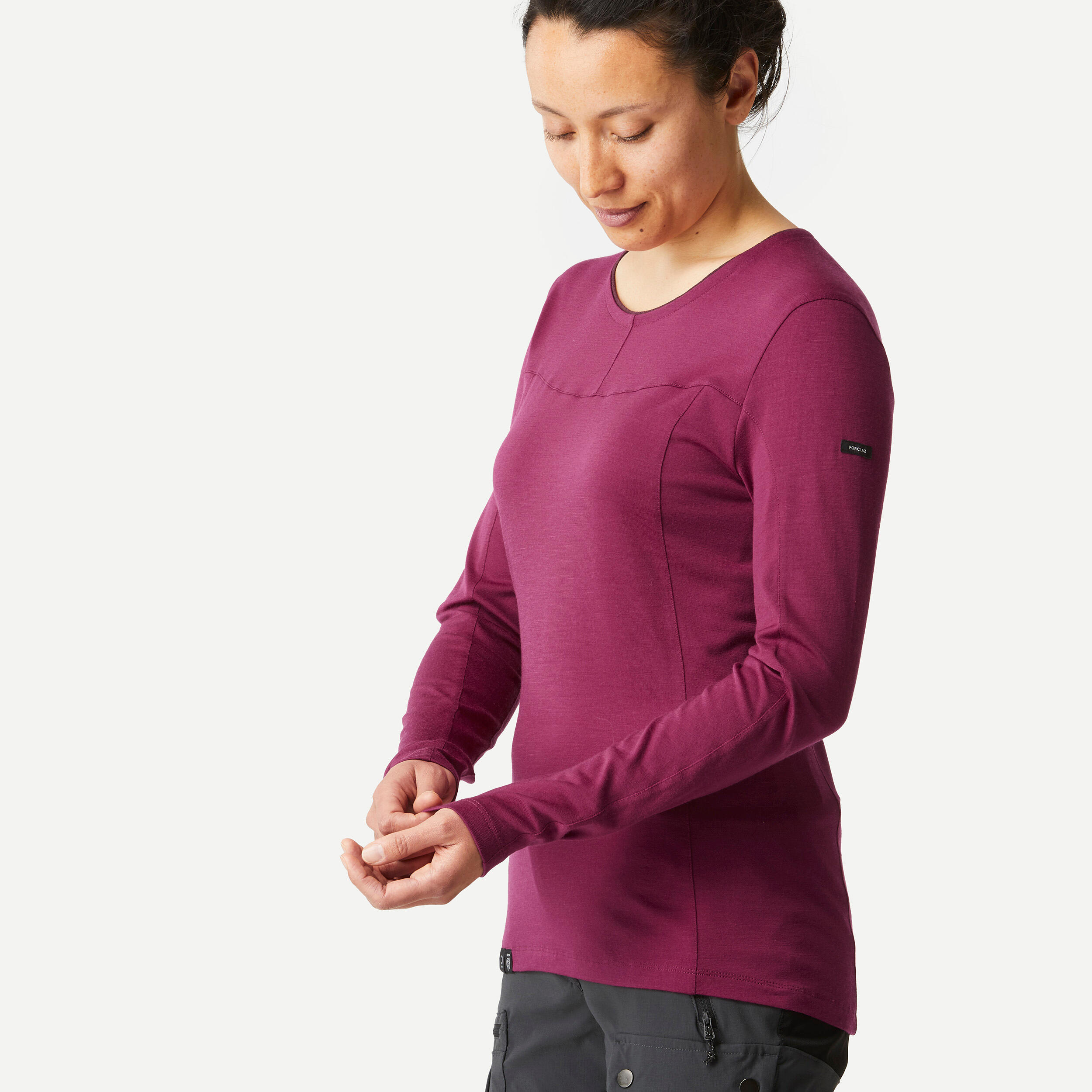 Camisola de Trekking de Lã Merino - MT500 Mulher Bordeaux 3/4