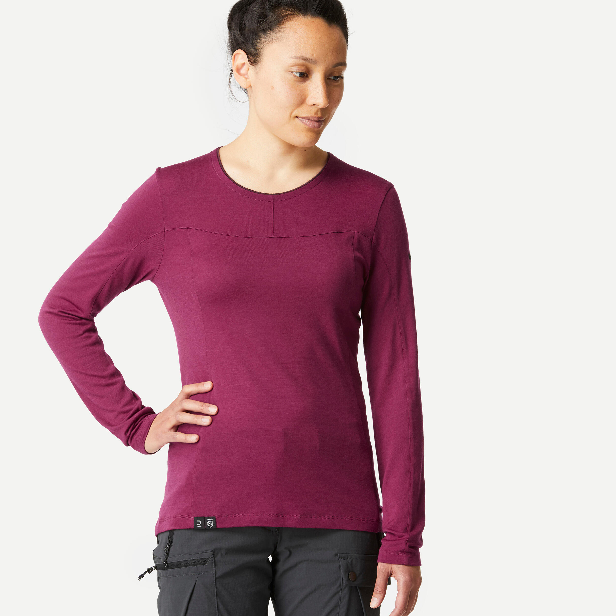 FORCLAZ Women's MT500 long sleeve merino wool t-shirt  - BURGUNDY