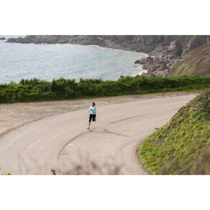 T SHIRT RUNNING MANCHES LONGUES FEMME RESPIRANT KIPRUN SKINCARE LIGHT BLEU CLAIR