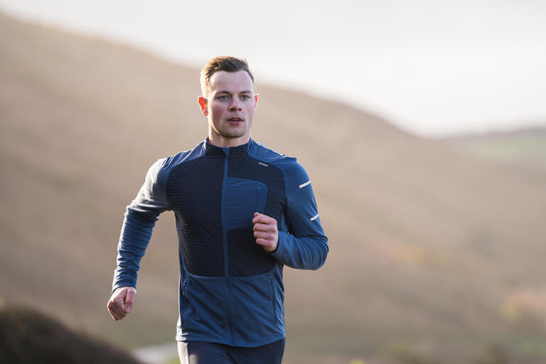 Men's Kiprun Run 900 warm running jacket in deep blue