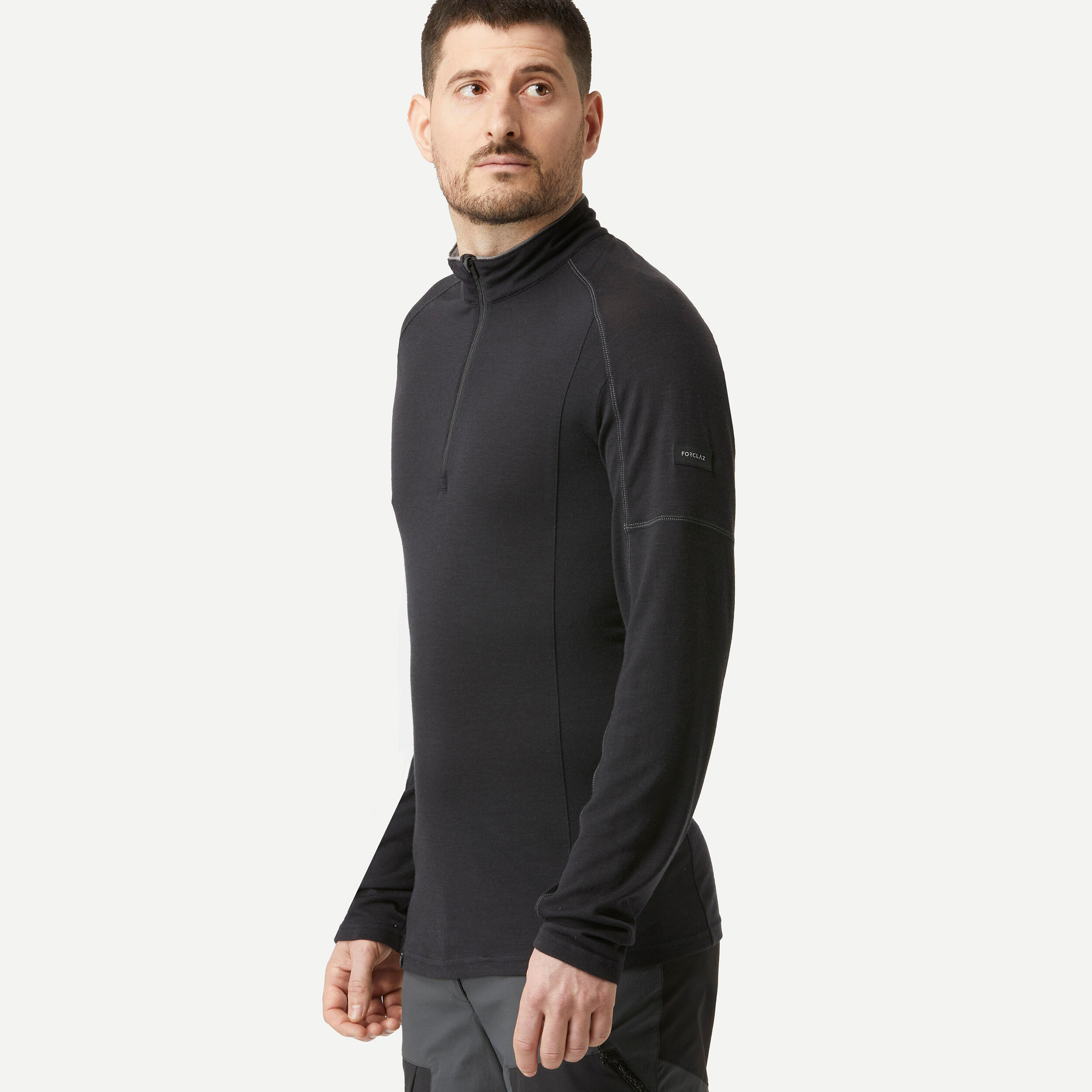 Men's Hiking Long-Sleeved Merino T-Shirt - Trek 500 Black - FORCLAZ