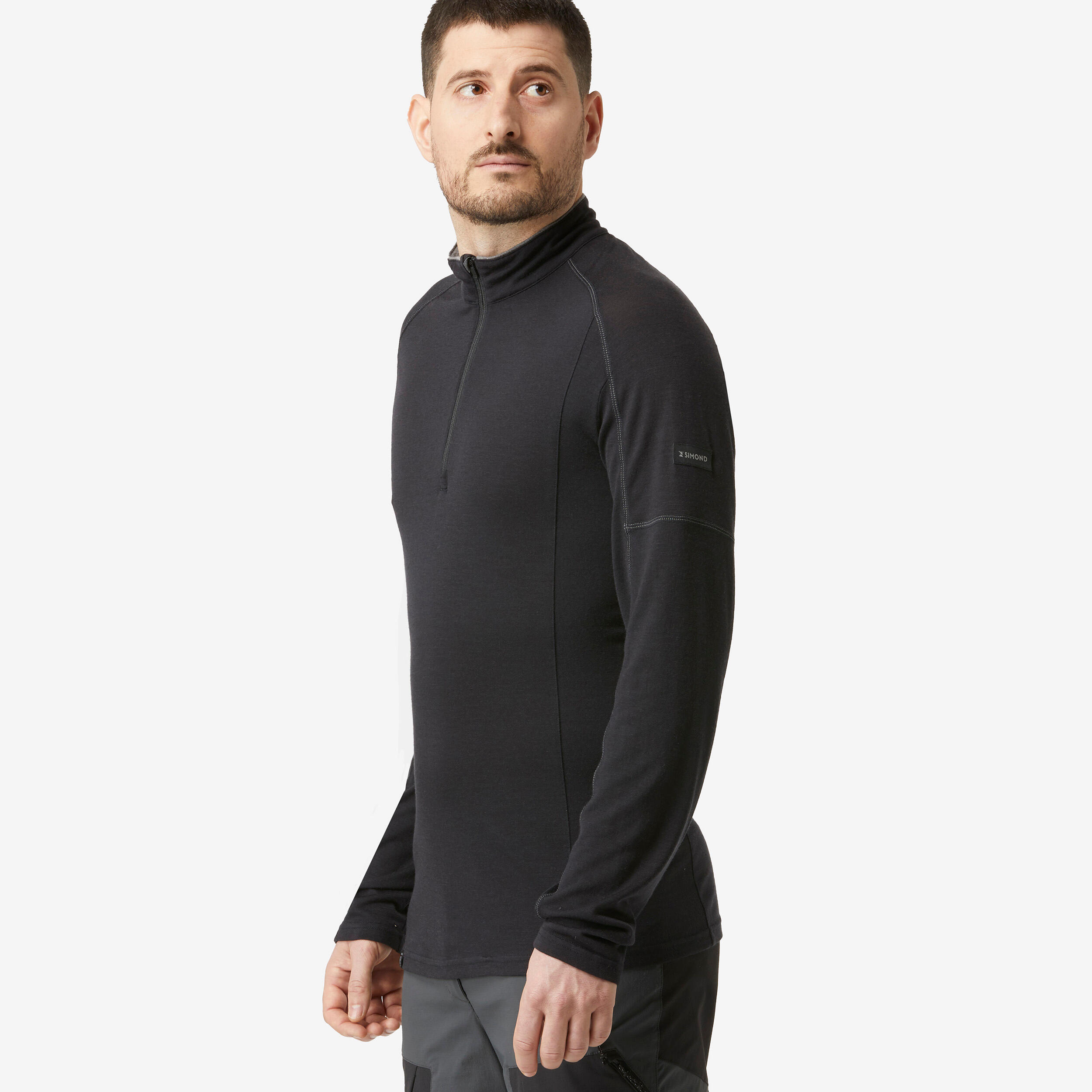 Men's Mountain Trekking Merino Wool Long-Sleeved T-Shirt with zip collar - MT500