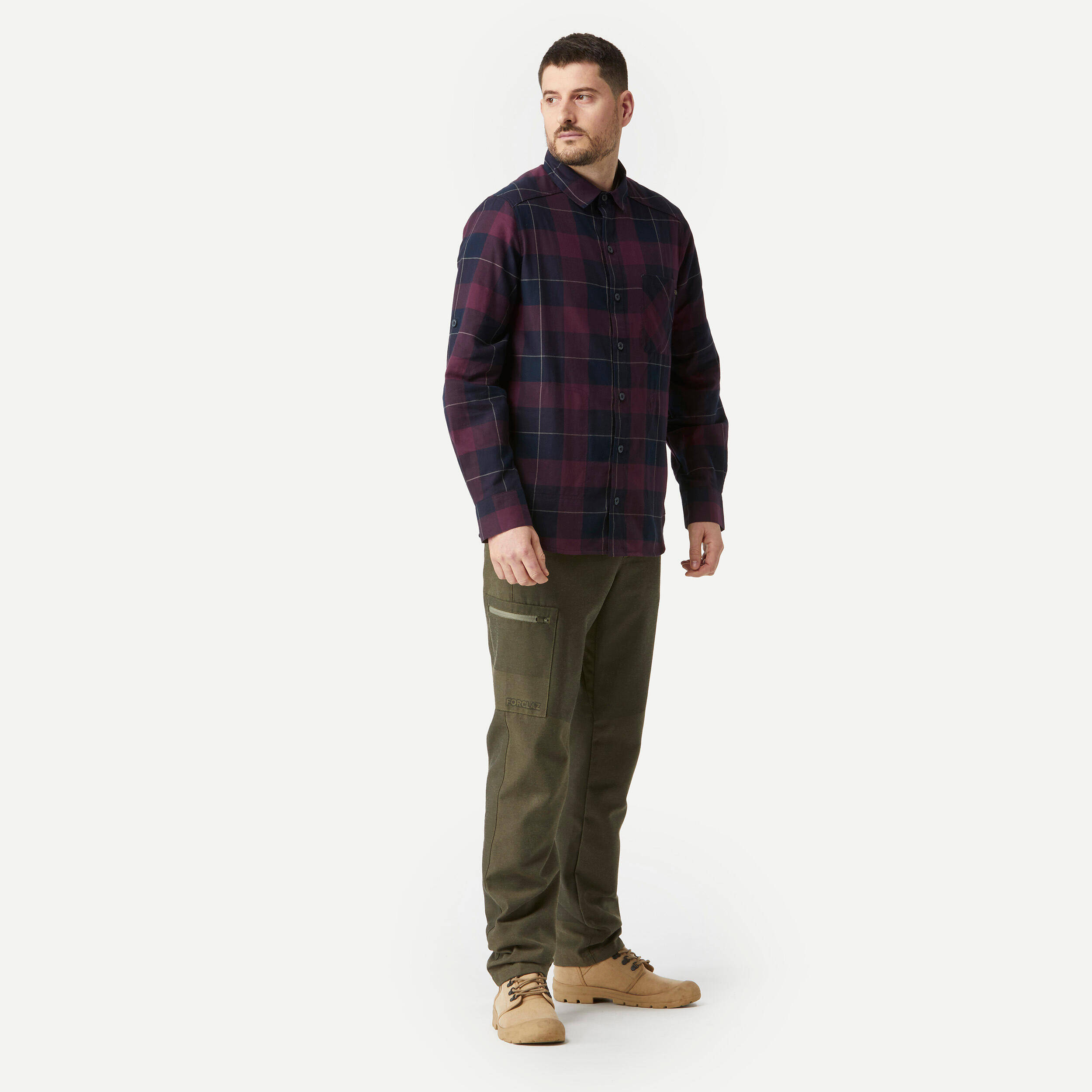 Men Checked Full Sleeve Light Flannel Shirt Red - Travel 500 -  3