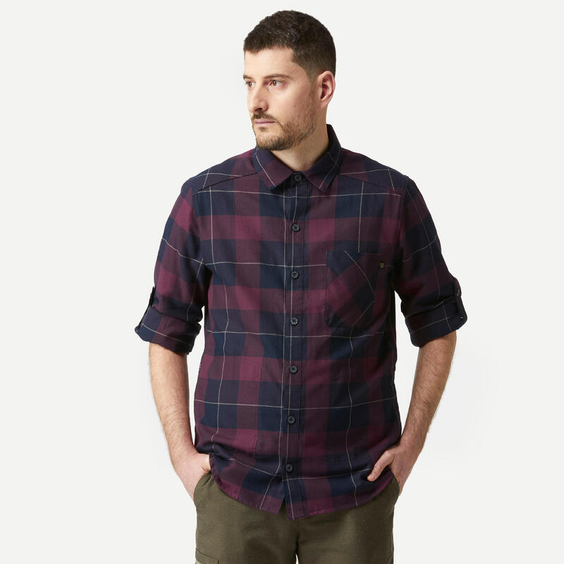 Chemise de trek voyage - TRAVEL100 WARM bordeaux homme