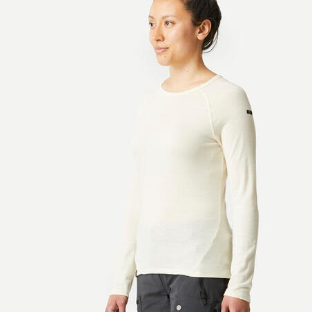 Majica dugih rukava za treking MT500 od merino vune ženska - sivobež