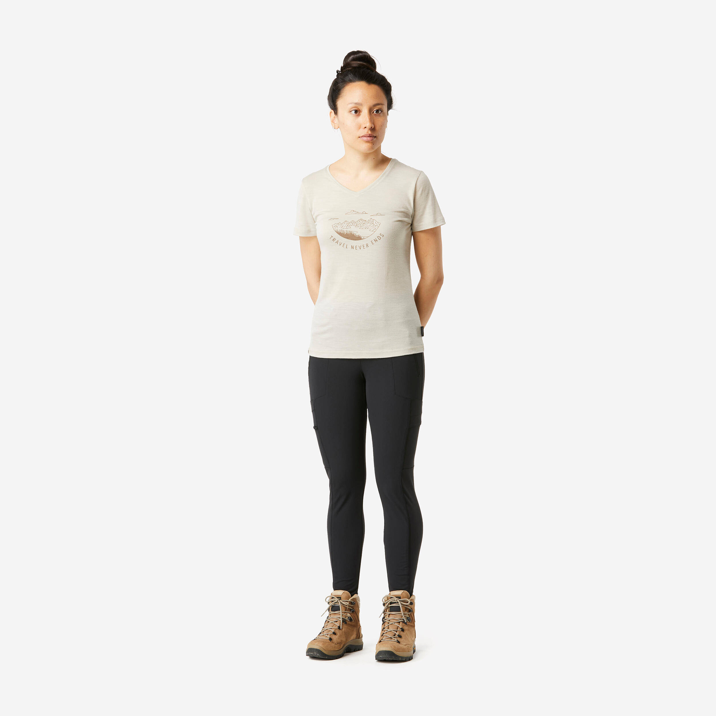 Women Stretchable Leggings with Pockets Black - Travel 500 -  4