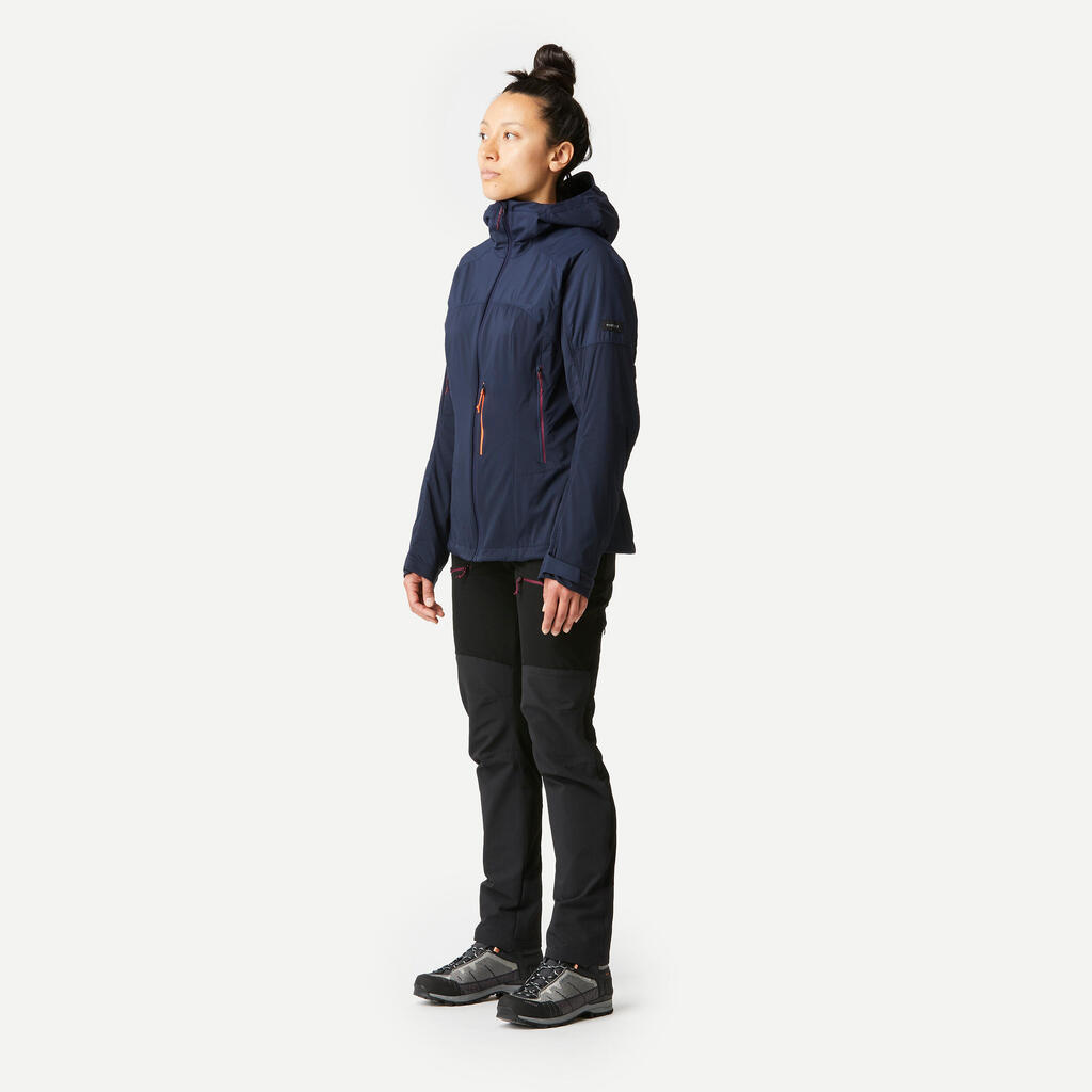 Women's Mountain Trekking Softshell Wind Jacket - TREK 900 Navy Blue