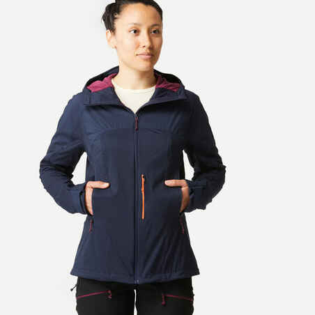 Women’s mountain trekking windbreaker softshell jacket - MT900 navy blue