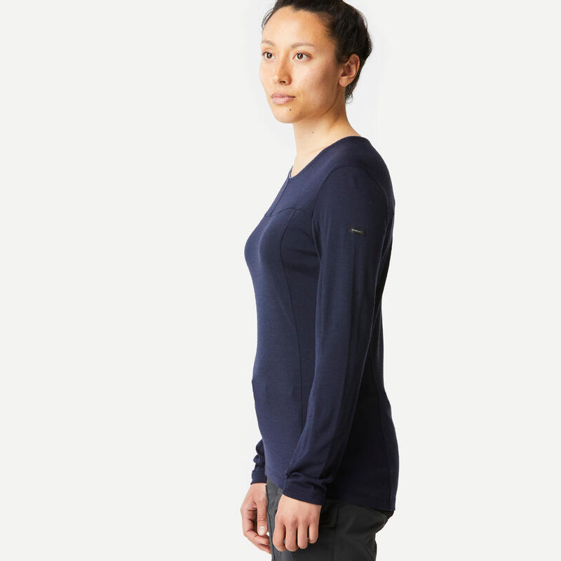 T-shirt lana merinos montagna donna MT500 WOOL blu