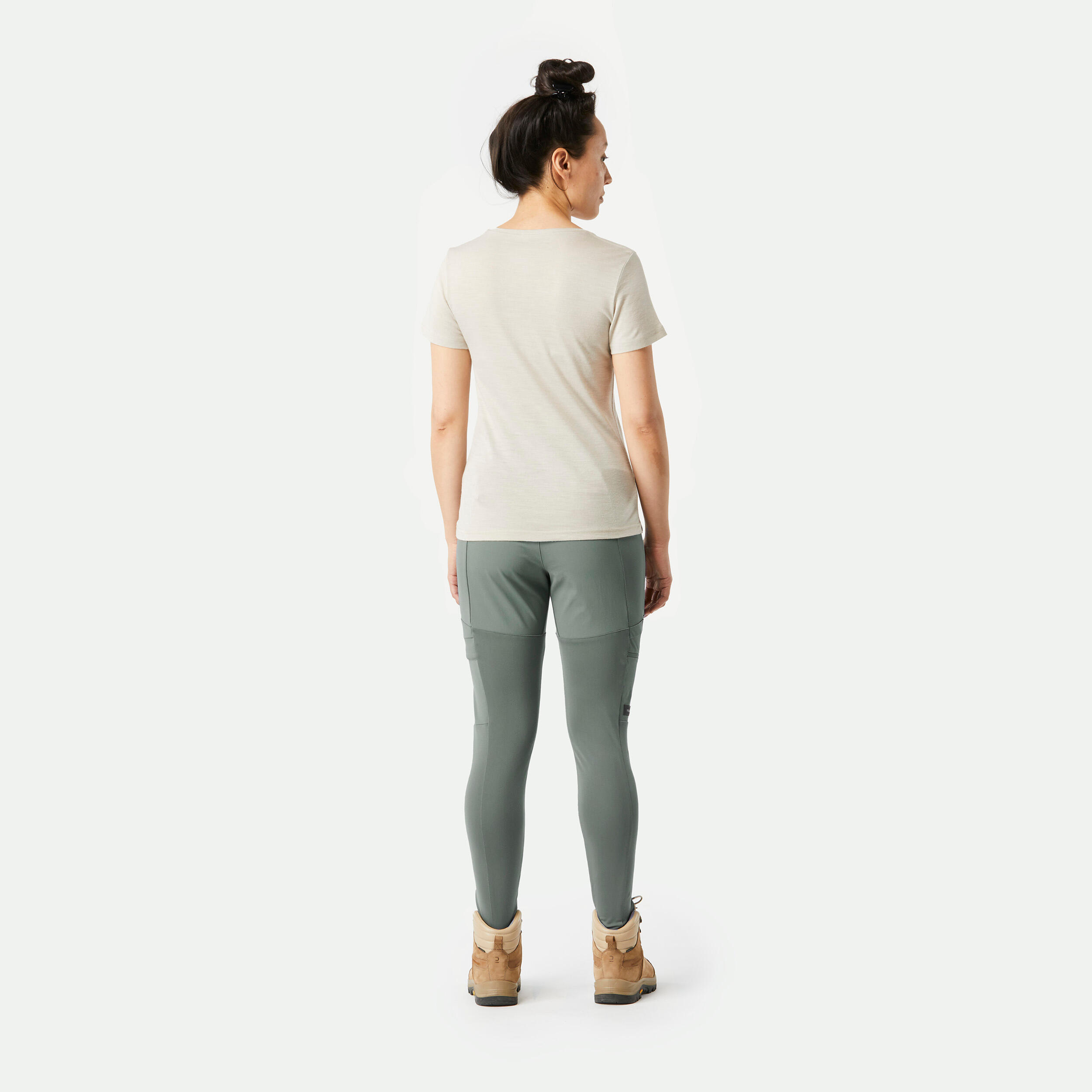 LEGGINGS RESISTENTI DA TREKKING E DA VIAGGIO - TRAVEL 500 - LIGHT KHAKI - DONNA