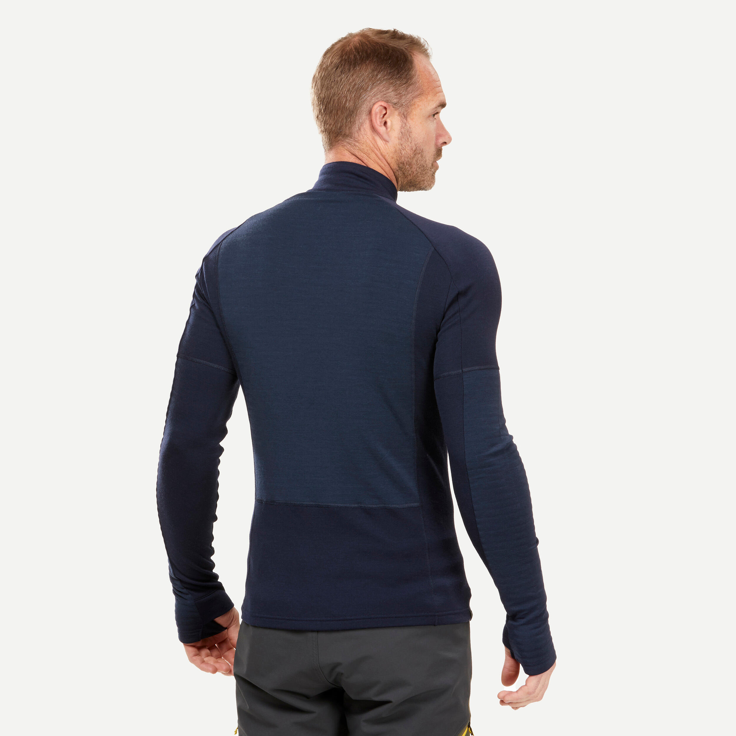 Men Long-sleeved Trekking Merino Wool T-shirt with Zipped Collar - MT900