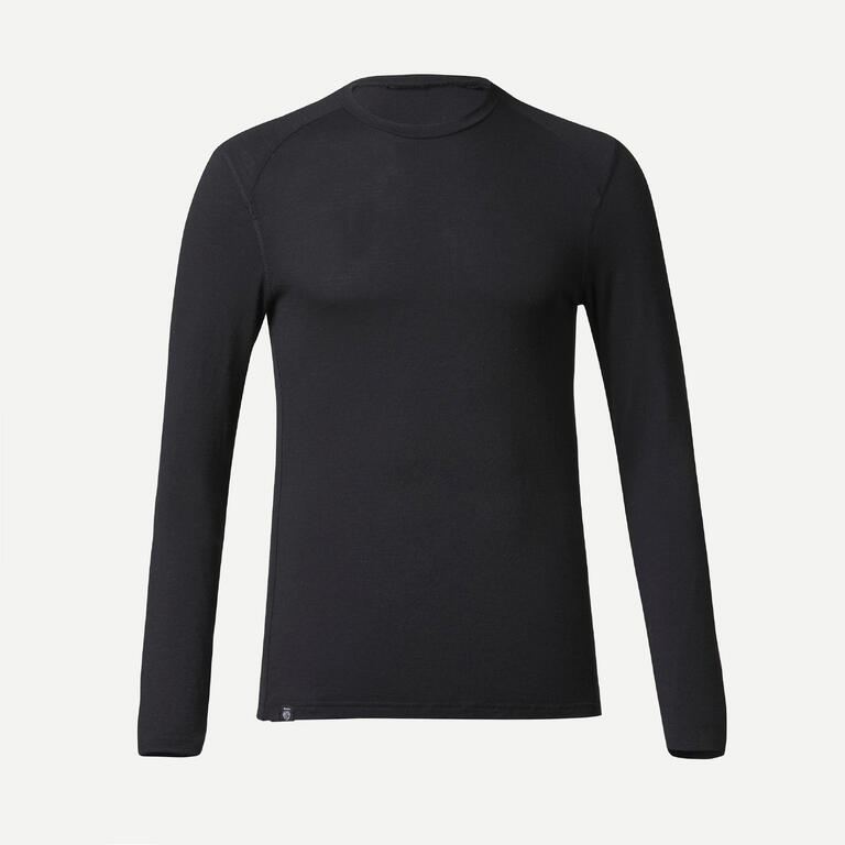 Black men's long-sleeve merino wool thermal top