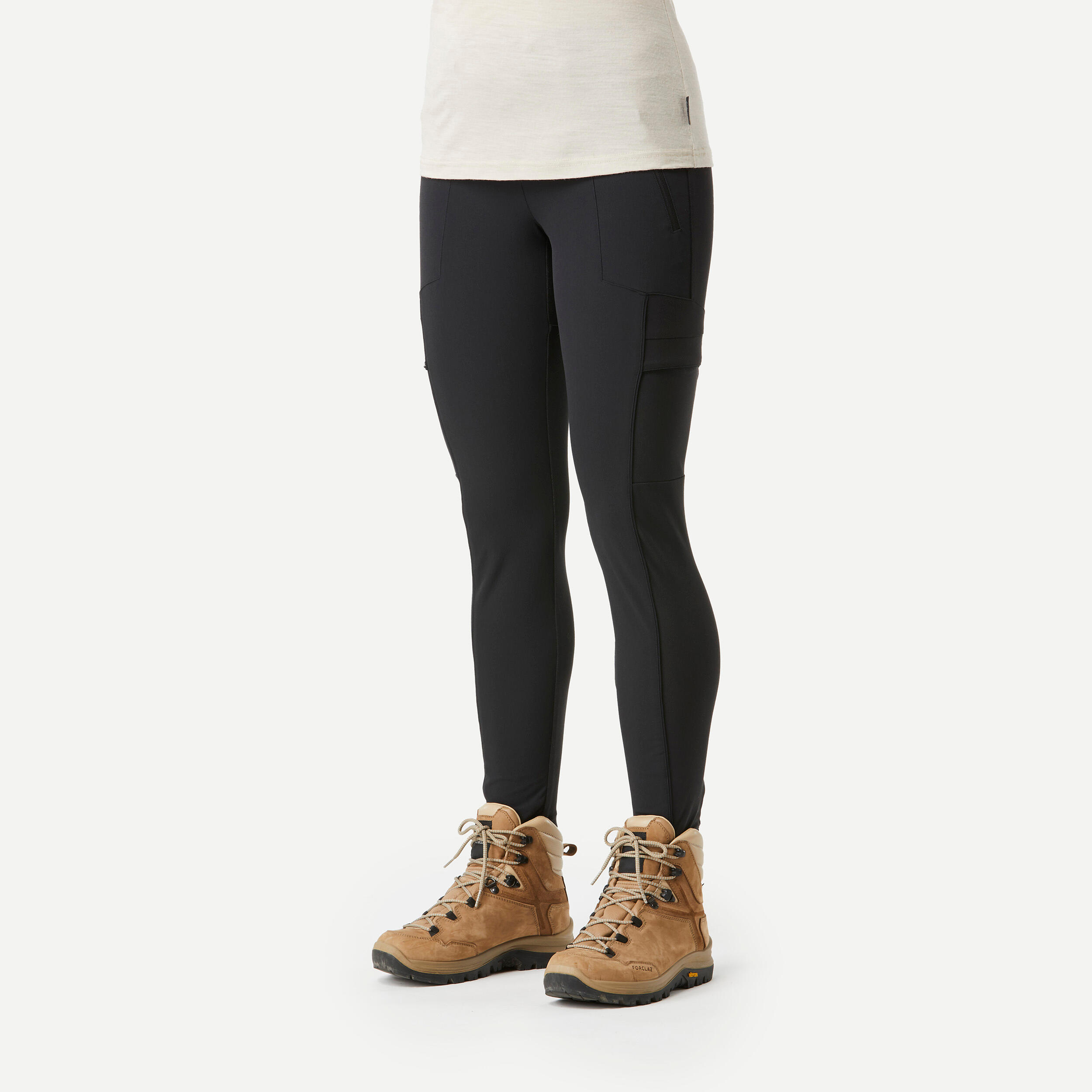 LEGGINGS DE TREKKING Y VIAJE RESISTENTES TRAVEL 500 NEGRO