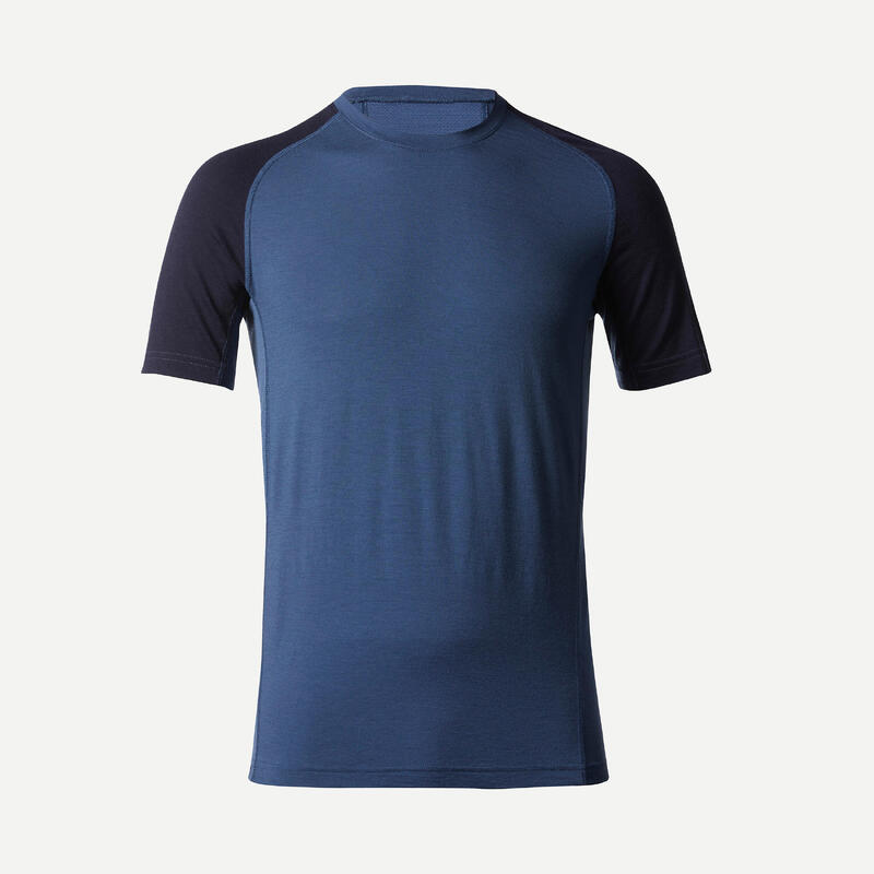 T-shirt lana merinos trekking uomo MT500 WOOL blu