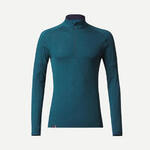 T-shirt manches longues de trek montagne en laine mérinos col zip MT500 - Homme