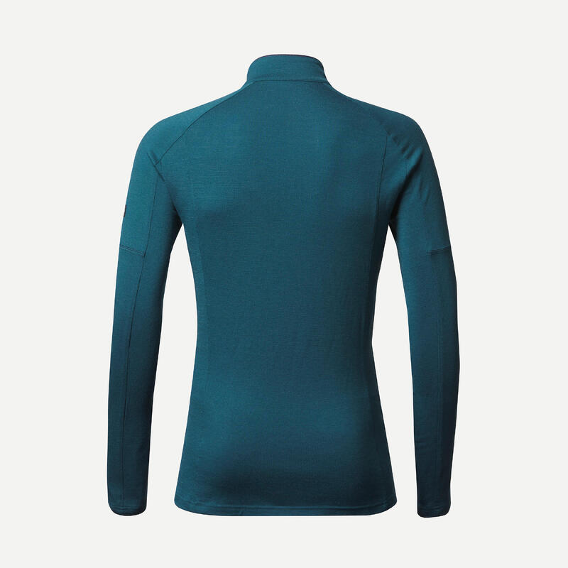 T-shirt lana merinos montagna uomo MT500 WOOL 1/2 ZIP blu