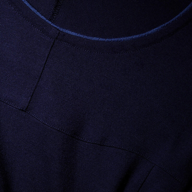 女款美麗諾羊毛登山健行長袖 T 恤 MT500 - 軍藍色