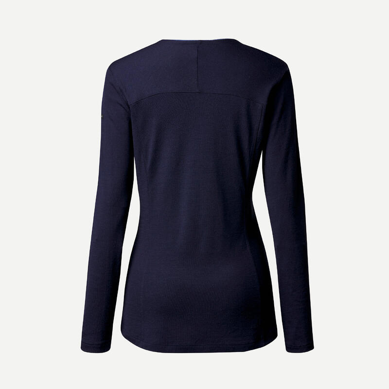 Women's Mountain Trekking Long-Sleeved T-Shirt MT500 Merino - navy blue