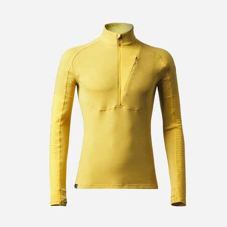 Majica dugih rukava za trekking MT900 od merino vune muška žuta