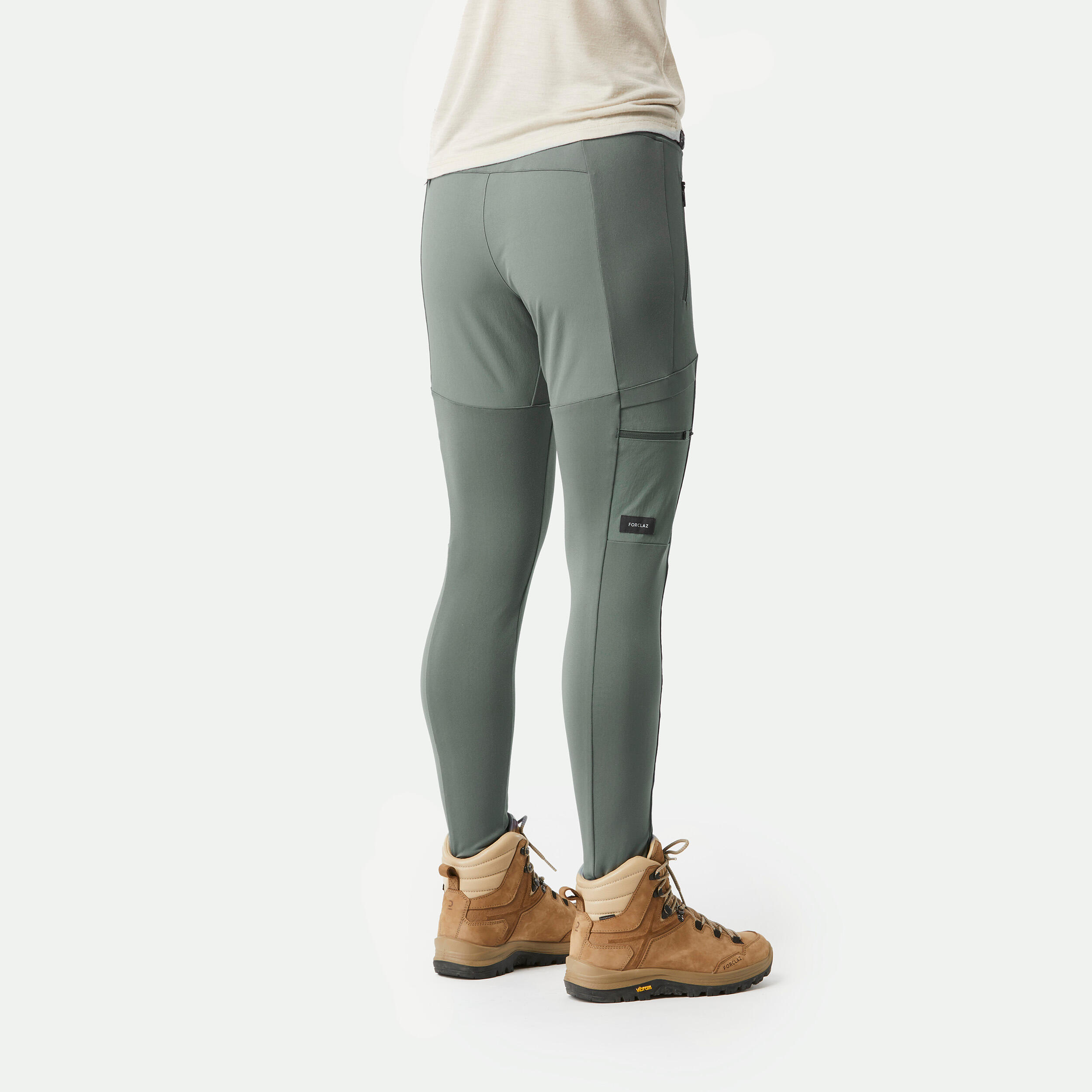 LEGGINGS RESISTENTI DA TREKKING E DA VIAGGIO - TRAVEL 500 - LIGHT KHAKI - DONNA